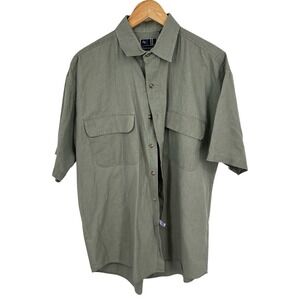 Revenge‎ Mens Green Linen Blend Short Sleeve Button Up Shirt Size Large